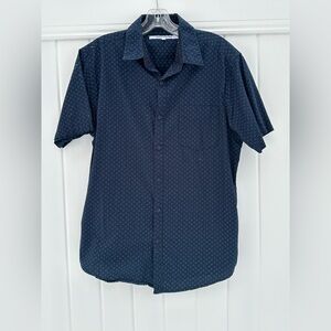Men's Classic Dark Blue Short Sleeve Shirt- button down- Bowery & Broome